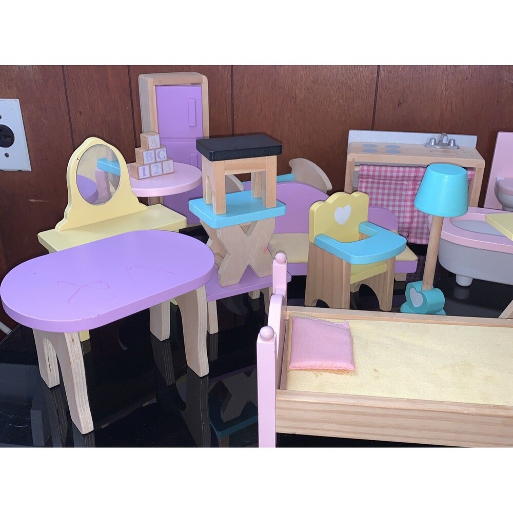 KidKraft lot Wood Dollhouse Furniture beds, , couch, table, chairs high - Picture 2 of 7